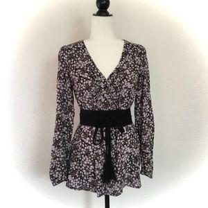 Lauren Conrad Black Floral Long Sleeve Blouse - M